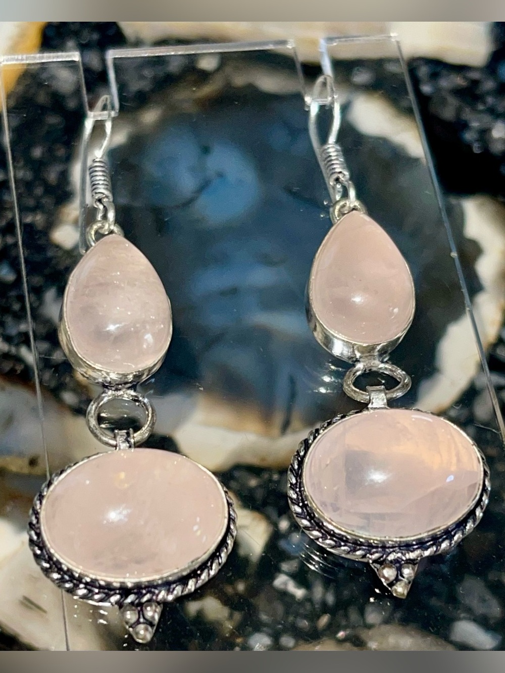 Pink Rose Quartz “Stone of Pure Love” Earrings 2 1/4”